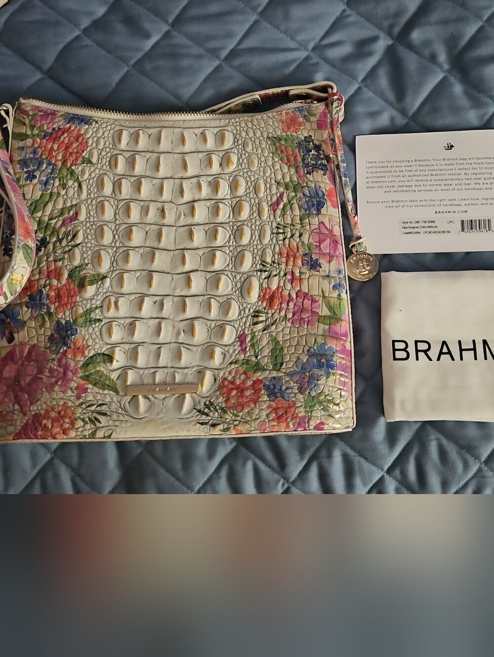 Brahmin White Floral Embossed Croc-Effect Crossbody Bag